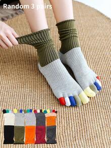 1/3/5 Pairs Women Colorful Toe Comfortable Versatile Striped Five Finger Toe Socks - Multicolor - View 8