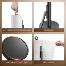 Theaoo Heavy-Duty Stainless Steel Paper Towel Holder With Tension Arm – Easy One-Handed Tear, Modern Standing Countertop Dispenser For Kitchen, Holds All Paper Towel Rolls - Gold - View 6