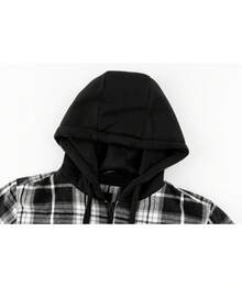 Mens Flannel Hoodie Shirts Long Sleeve Casual Plaid Jackets - Suitable For Autumn And Winter - Casual Style - Đen và trắng - Xem 3