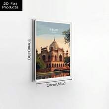 1Pc Canvas Framed Wall Art Delhi, Taj Mahal, Architecture, Vintage Illustration Print Painting Poster Picture Home Decor Gift Wall Decorations For Home, Living Room, Bedroom, Bathroom, Office Decor, Ready To Hang, 2D Flat - 彩色 - 查看 13