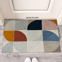 Modern Geometric Retro Pattern Rug - Polyester Fiber Backing Non-Slip Polyester Mat, Durable Home Decor Carpet, Washable Rug Suitable For Living Room, Bedroom, Dining Room And Kitchen
