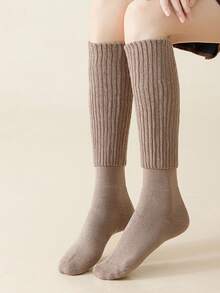 6 Pairs Women's Solid Color Socks, Casual & Versatile, Thick & Warm For Autumn/Winter, Over The Calf School Style, Cozy Socks - Multicolor - View 8