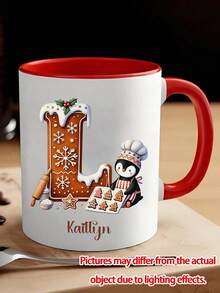 1/2/4pcs Personalized Custom Text Gingerbread Initial Mug | Custom Mug For Friend Holiday Surprise Gift, Long-Distance Friendship Christmas Keepsake, Daily Office Coffee/Tea Cup, Friend Gifting Accent - Multicolor - View 6