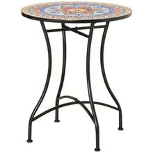 Outsunny Garden Table, Round Bistro-Style Table With Mosaic Top, Ceramic And Metal, Red, Blue And White, Ø 60 Cm - Red - View 1