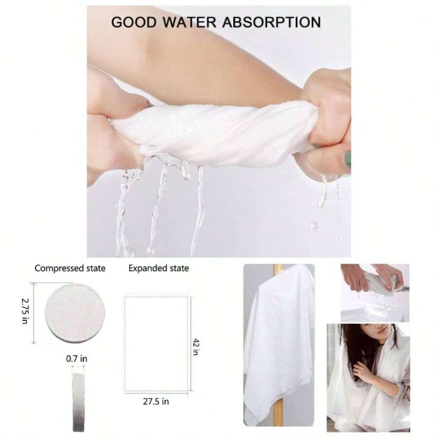 Toallas de bao comprimidas de Alta Calidad, Desechables, Grandes, Reutilizables, 42x 27 Pulgadas, para Camping, Deportes, Senderismo, Playa, natacin, da Festivo - Blanco - Ver 1