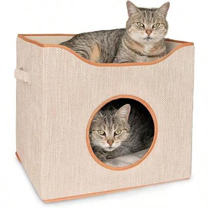 Cube Pet Bed Indoor House Cats Small Dogs Flatpack Easy To Assemble Has A Brown Trim 2 Soft Toys Included A Mouse And Ball From Australia