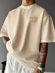 K-GLORY 男士百搭简约印花短袖T恤 | 圣经诗篇主题 - 杏色 - 查看 4