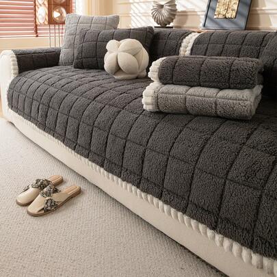 1件加厚绒面沙发套，提花秋冬沙发垫，保暖柔软，宠物友好，防污防刮，四季皆宜，适用于客厅、卧室、户外，适合1/2/3/4人沙发