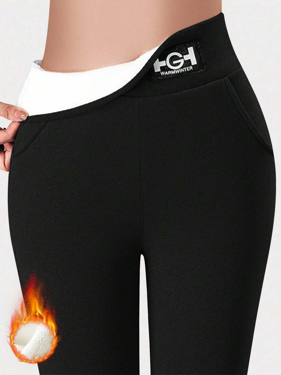 女士冬季保暖连裤袜，带口袋，高腰修身设计，保暖舒适，适合睡眠、日常穿着。 - 彩色 - 查看 1