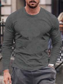 2件装男士纯色圆领宽松休闲长袖T恤 - 彩色 - 查看 3