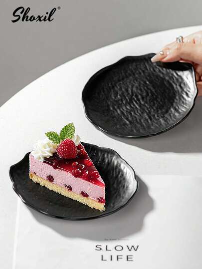 shoxil 1/3/5件装简约黑白纹理塑料餐盘，适合盛放蛋糕、布丁、沙拉和甜点 | 下午茶、餐厅和餐桌的理想之选