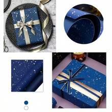 1 pieza Papel de regalo premium con un patrón de cielo estrellado hecho de película dorada. Perfecto para bodas, San Valentín, envoltura de regalos de cumpleaños, y también para hacer sus propios ramos. Disponible en rojo, azul y negro. - 1 pieza - Ver 10