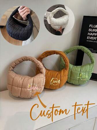 Soft Fluffy Wrinkle Checkered Cloud Bag - Customizable Personalized Text, Underarm Purse, High-Quality Durable, Compact Fashionable, Logo Print Available, Ideal For Daily & Casual Wear