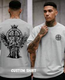 Camiseta Unissex Streetwear Religiosa Medalha De São Bento Devotos Cristãos Fé Santo
