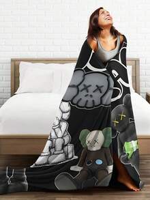 Kawss Kawaii Kaw Blanket The Ultimate Anime Fan Gift - Luxuriously Soft Flannel Blanket, Cartoon Printed Throw For Home, Camping, Travel, Perfect For Christmas & Birthdays - màu đen - Xem 5