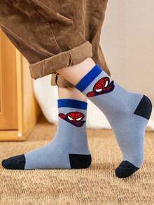 Marvel 5双装儿童超级英雄蜘蛛侠加厚保暖毛巾袜，女童中筒袜，男童卡通冬季袜，透气婴儿/学生袜 - 彩色 - 查看 6
