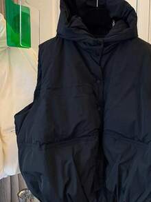 Women's 2025 Fall Spring Vest Casual Sleeveless Hooded Button Placket Jacket Winter Coat - Black - View 3
