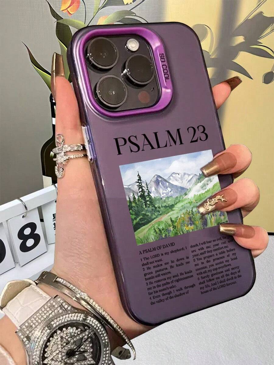 Bible Verse Psalm 23 Pattern Phone Case For IPhone X/XS/XR/7/8/11/12/13/14/15/16/17 Christian Religious Aesthetic Protective Cover - Màu tím - Xem 1