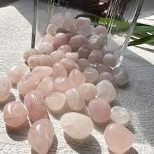 100克天然高品质玫瑰石英碎石，原石抛光鹅卵石，家居装饰，花园装饰，鱼缸装饰，盆栽装饰，许愿瓶，天然石材 - 粉色 - 查看 5