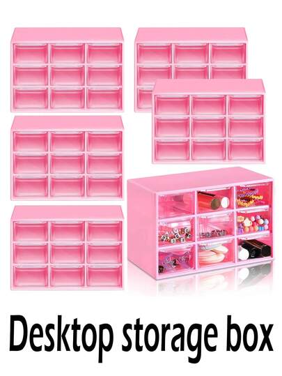1pc 9-Grid Drawer Style Storage Box, Dust-Proof Desktop Organizer For Small Items, Jewelry, Nail Art, Contact Lenses, Beads, Kids Desk Organizer