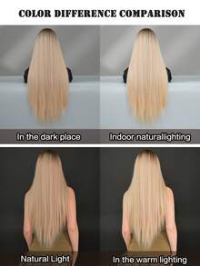 PIAOYUN شعر طويل مستقيم ذهبي فاتح للنساء، مناسب للارتداء اليومي والحفلات، جذور داكنة، شعر اصطناعي مقاوم للحرارة متدرج، شعر مفرق من الوسط - أومبير شقراء - مشاهدة 5