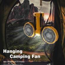 Outdoor Camping Oscillating Fan, Cordless Rechargeable Battery Tripod Tent Fan With LED Lantern Hook 4 Powerful Speeds 270° Dual Head Oscillation For Patios Garage RV Travel Home Blackout-Fan\Portable Fan\Fan Portable\Travel Essential\Mini Fan - Màu vàng - Xem 6