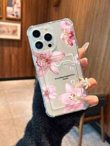 Shockproof Phone Case With Perforated Card Holder And Floral Print Compatible With IPhone 16 Pro Max / 11 / 12 / 13 / 14 Plus / 15 Pro / - MultiWarna - View 2
