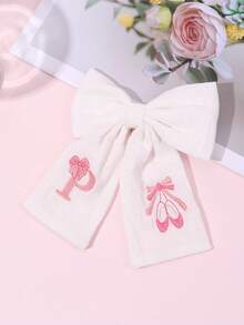 1件粉色A-Z 26字母刺繡蝴蝶結髮飾，甜美芭蕾女孩粉色蝴蝶結髮夾，白色布料髮夾，優雅生日女孩頭飾 - 彩色 - 查看 18
