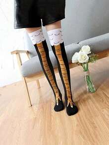 1 Pair Cute Chicken Leg Pattern Over The Knee Socks, Breathable And Comfortable Casual Socks Suitable Novelty Gag Chicken Leg Socks For Halloween For Both Men And Women, Suitable For All Seasons Outdoor Wear,Fall, Cozy Socks