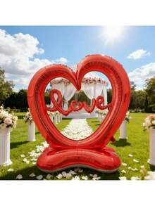 Large Heart-Shaped Balloon With LOVE Letter Arch Set - Red Transparent Balloons With Hollow Heart Shape, Suitable For Valentine's Day, Wedding, Engagement, Birthday - Sturdy Base, Easy To Install, Durable, Suitable For Indoor Use, Birthday Balloon Decor - Multicolor - View 2