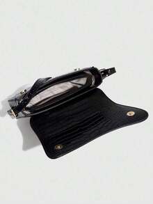 1pc Women Faux Leather Shoulder Bag, Black Crocodile Pattern Square Bag, Versatile Patent Leather Purse, Y2K Crossbody/Underarm Bag, Fashionable Sling Bag, With Cherry Pendant Charm - màu đen - Xem 5