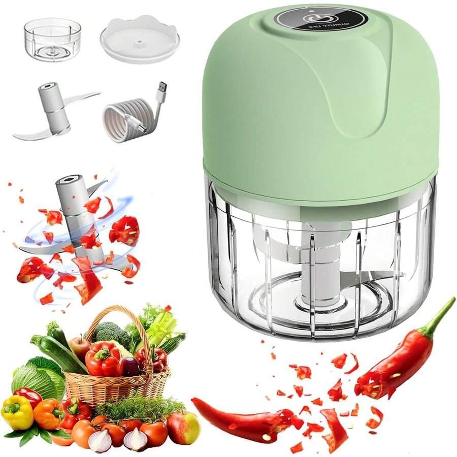Mini Chopper - USB Rechargebale Electric Garlic Grinder, Electric Mini Garlic Chopper, Prosperousk Mini Garlic Chopper, Small Chopper Electric (Green*250ml) - Green*250ml - View 1