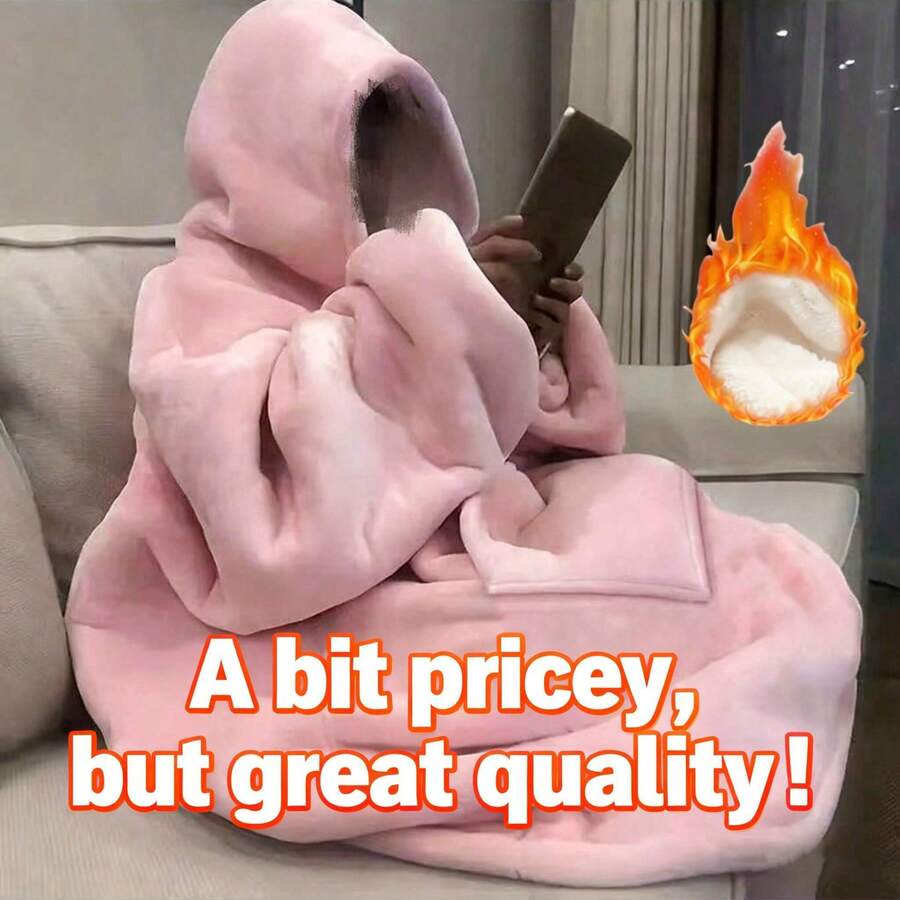 1PACK Super Soft Wearable Hooded Blanket, Comfortable Extra Large Hooded Blanket With  Pocket, Machine Washable, Double-Sided, Christmas Gift - Pink [45-110KG Can Wear] - View 1