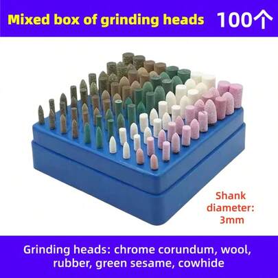 100 st färgglada sliphuvuden för jade och agat, 100 st/ask metall/sten spegelpolering multimaterial slipset