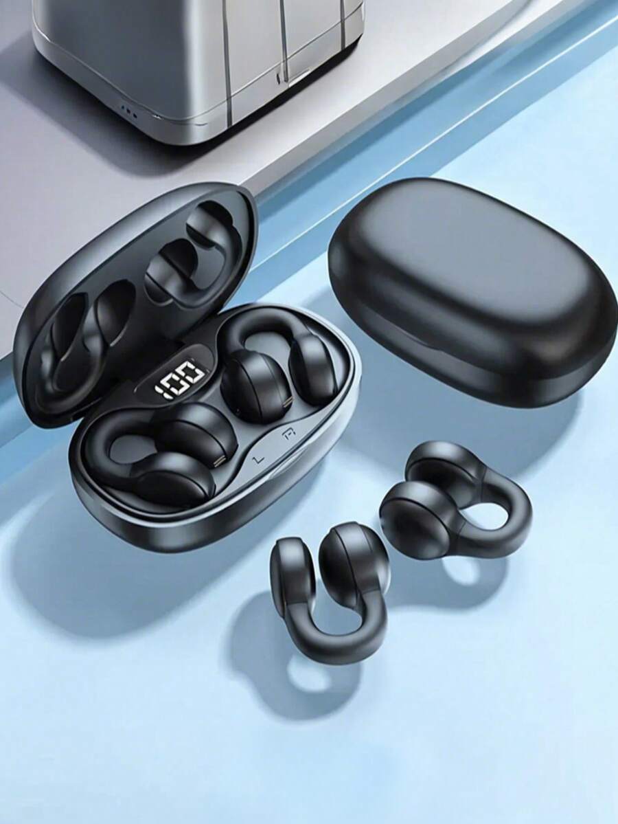 Earbud Nirkabel TWS Jepit Telinga Terbuka, Headphone Olahraga Kontrol Sentuh Bluetooth 5.3 dengan Tampilan Daya Digital LED, Panggilan HD Stereo HiFi, Earphone Non-In-Ear Ergonomis Ringan untuk Olahraga, Perjalanan, dan Penggunaan Sehari-hari, Kompatibel dengan iOS & Android