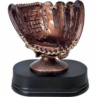 Baseball Glove Trophy Display, Bronze On Black Base, Decorative Ball Holder Tee Pitch Trophies Award Prize Recognition Awards