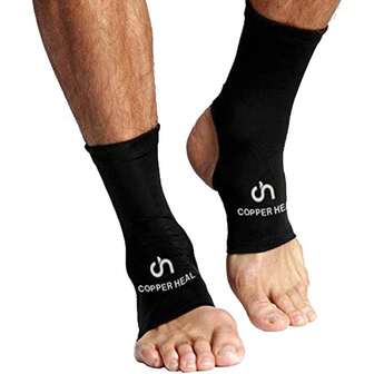 COPPER HEAL - TOBILLERA Manga de compresión de (1 PAR Calcetines infundidos cobre altos Arco apoyo Pie hinchazón tendón Aquiles Dolor Articulaciones Fasciitis plantar Lesiones Deportivas