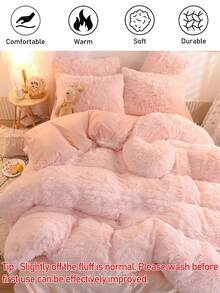 [豪华柔软床上用品] 3 件套豪华柔软舒适羽绒被套床上用品套装 - 纯色，包括 1 个羽绒被套 + 2 个枕套，适用于卧室和客房，不含枕芯 - 粉色 - 查看 2