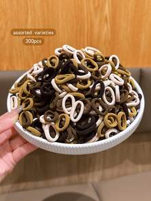 300pcs Coffee Color Hair Ties, Fashionable Korean Style Sweet Hair Accessories, Affordable Hair Scrunchies For Daily Use - Multicolor - View 3