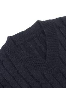 1 pezzo Maglione lavorato a maglia semplice e monocromatico, comodo e casual, adatto per l'uso all'aperto, caldo e spesso, con scollo a V, adatto per primavera, autunno e inverno, per donne e ragazze - nero - Visualizzare 6