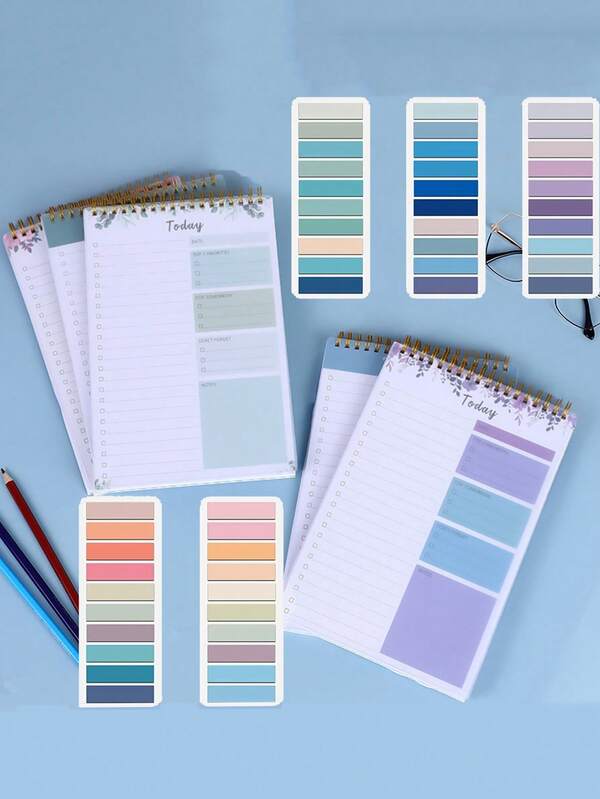 52-Page Undated To-Do List Notepad, Colorful Sticky Notes & Transparent Index Tabs - Suitable For Work, Daily Tasks And Goal Setting, Applicable For Office, Home And School