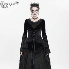 EVA LADY 一件哥特式天鹅绒蕾丝系带多层喇叭袖上衣，适合哥特主题派对和艺术展览。 - 黑色 - 查看 1