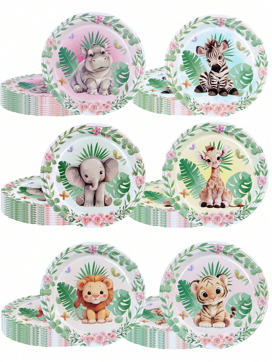 10pcs Disposable Cartoon Animal Series Pattern Paper Tray, Suitable For Business Receptions, Family Gatherings, Themed Party Supplies, Disposable Paper Tray, Party Paper Tray. Party Gifts, Bridal Showers, Restaurant Decorations - Multicolor - View 1