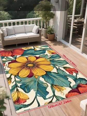 1 pieza Alfombra con estampado floral, alfombra/tapete para interiores y exteriores con respaldo antideslizante, alfombra para patio, camping, entrada, sala de estar, dormitorio