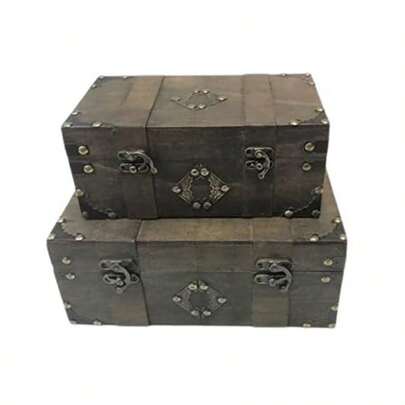 Lylac Wooden Antic Trunk 2 Pieces 29.5 X 17.5 X 12 Cm Size