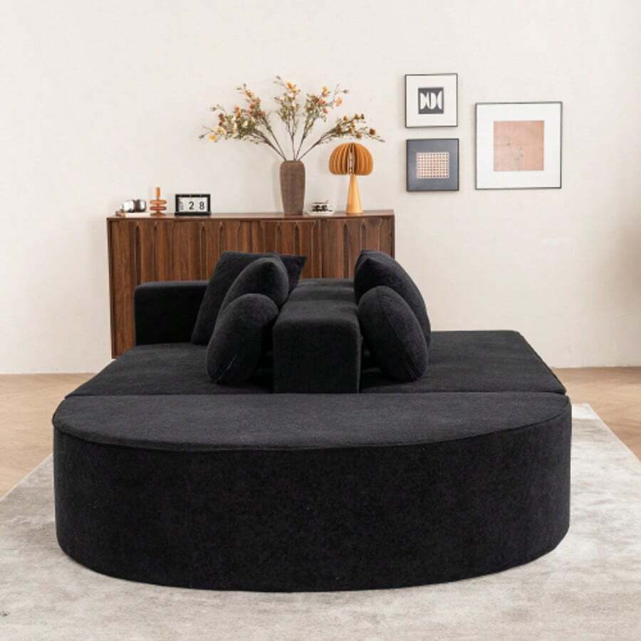Fully Compressed, Boneless Sofa, Living Room/Bedroom With Segmented Cloud Sofa, Modern Modular Sofa, No Assembly Required, Comfortable And Skin-Friendly Chenille Fabric - Black - View 1