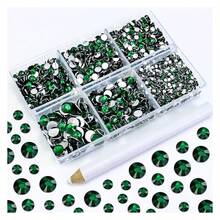 4500PCS Resin Flatback Rhinestone, 2mm 3mm 4mm 5mm 6mm Emerald/Dark Green Flatback Rhinestones For Tumblers, Nails Art, Mugs, Bottles, Craft Dration, Loose Bling Glitter Gem Stone - 多色117 - 查看 1