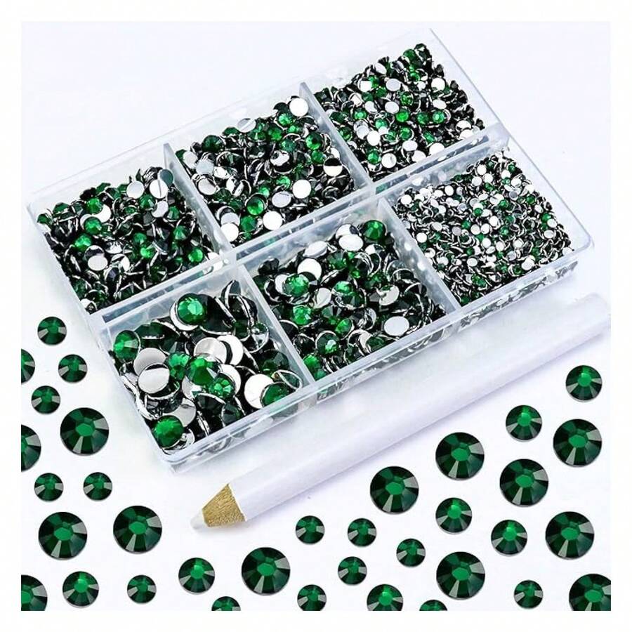 4500PCS Resin Flatback Rhinestone, 2mm 3mm 4mm 5mm 6mm Emerald/Dark Green Flatback Rhinestones For Tumblers, Nails Art, Mugs, Bottles, Craft Dration, Loose Bling Glitter Gem Stone - 多色117 - 查看 1