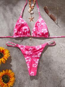 PEPPERMOLLY Bộ bikini hai mảnh màu hồng đậm bán chạy nhất mùa Xuân/Hè 2026, gồm áo và quần tam giác, kiểu dáng gợi cảm và tôn dáng, thích hợp cho kỳ nghỉ biển và tiệc bể bơi của phụ nữ. - Hồng đậm - Xem 2