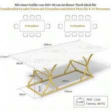 Esstisch 200*80cm,For 8–10 Personen,Modernes Design In Marmoroptik,2.5cm Dicke Tischplatte,Wasserfest Und Kratzfest,Goldfarbene Metallbeine Mit Verstellbaren Gleitern,Geeignet Für Wohnzimmer Und Essbe - White - View 11
